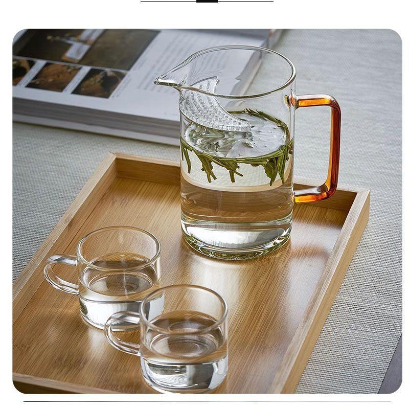新月过滤公平杯茶过滤茶漏集成办公茶杯加厚玻璃茶壶耐热带柄家用