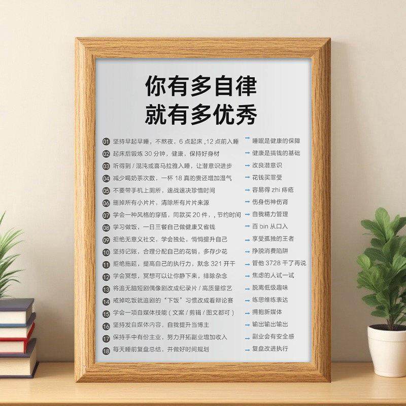 你有多自律就有多优秀相框摆件爱自己自律系文字办公桌装饰画 画,家居饰品,桌面摆台画,淘宝优惠券,粉丝福利购,淘宝优惠卷