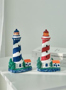 地中海风格小灯塔饰品树脂彩色船舱塔桌面饰品景观饰品模型道具