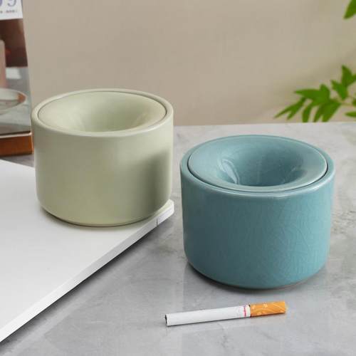 汝窑漏斗烟灰缸多功能防飞家用高端办公室烟缸防风烟盅茶渣缸建水