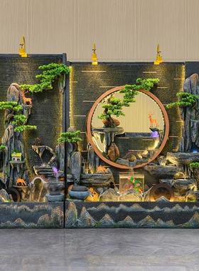 四合院水幕墙假山流水喷泉四合院室外屏风隔断循环水财富鱼塘景观