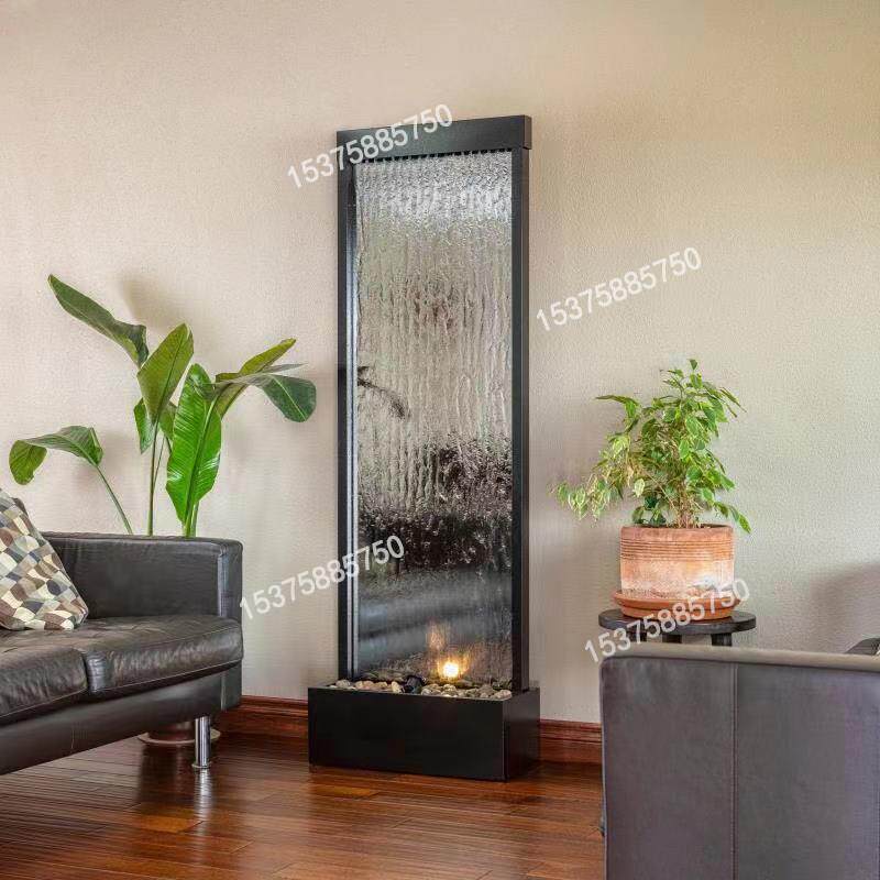 玻璃流水墙入户隔断水幕喷泉灯光室内玄关庭院装饰造景水幕墙屏风