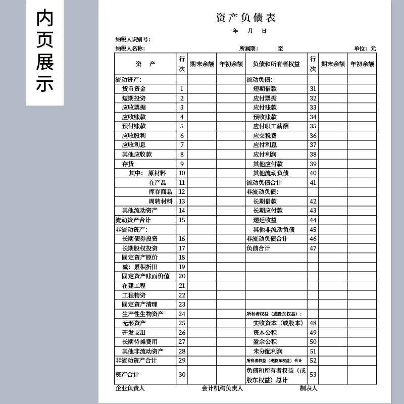 资产负债表公司财务报表资产负债表和利润表会计公司科目汇总表统计