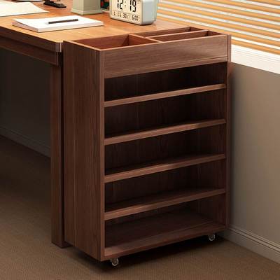 书桌旁小书架实木落地置物架收纳办公桌下简易靠墙学生落地书柜子