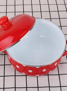 搪瓷汤盆家用16.18cm带盖汤碗小号防烫双耳锅碗老式炖汤锅可加热