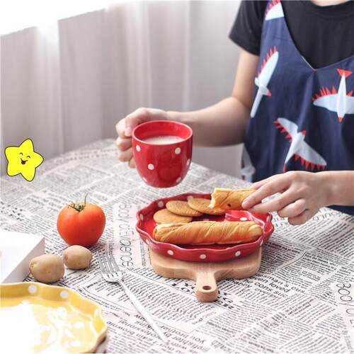 日式陶瓷创意波点早餐盘水果甜品盘意面盘西餐盘马克杯餐具套装