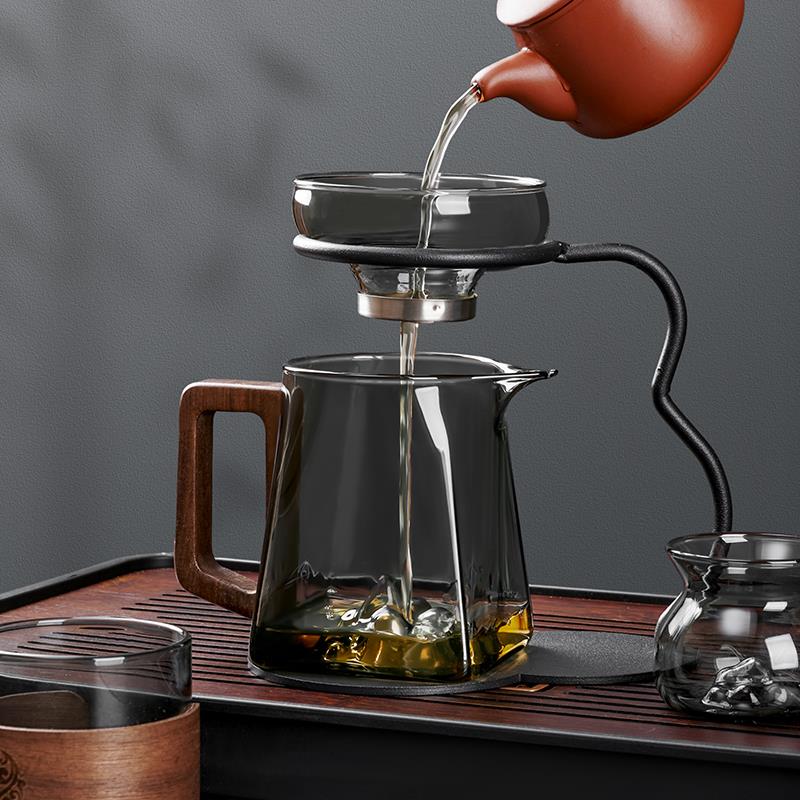 玻璃茶滤铁艺茶漏托架公道杯三件套茶叶过滤网茶隔茶水分离器茶海