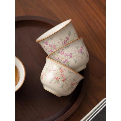 米黄汝窑茶杯品茗杯陶瓷小号单杯个人专用主人杯高档开片茶碗茶耀