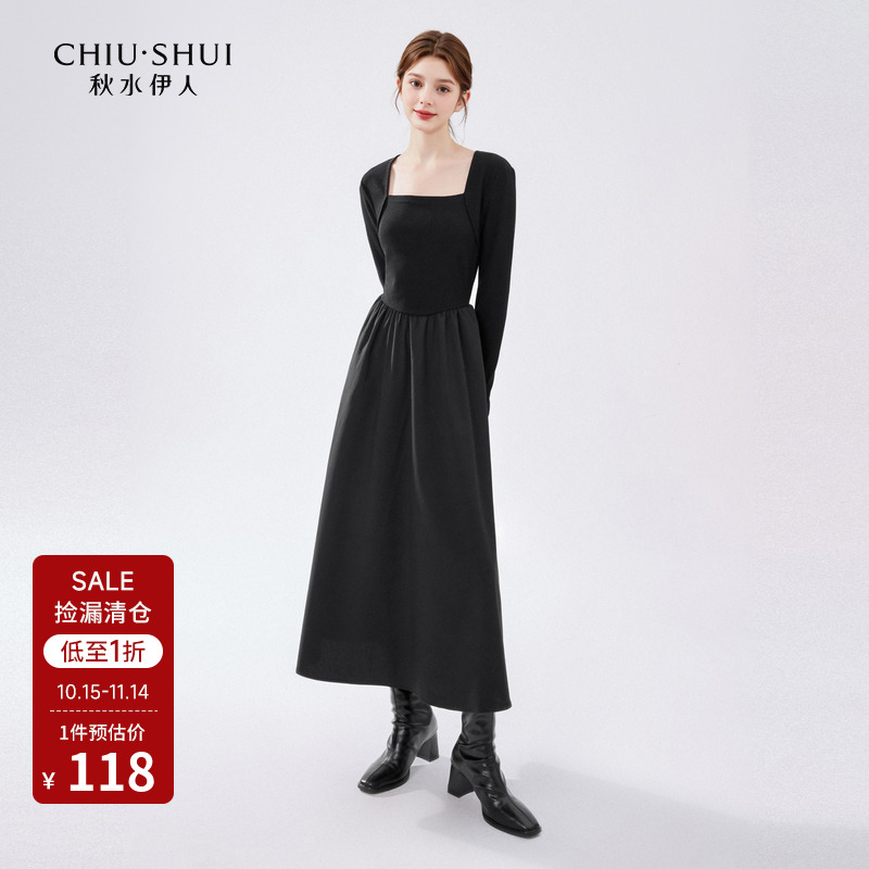 复古方领 A字版型 长裙款式