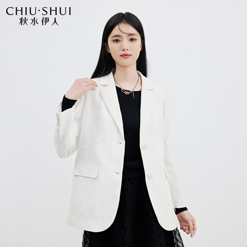 秋水伊人简约气质西装春女装翻领短款西服外套