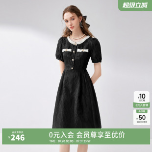 小黑裙 秋水伊人甜美花边圆领连衣裙2025夏季 新款 女装 少女感泡泡袖