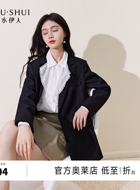秋水伊人气质黑色西装外套女装春季新款气质经典正肩西服正装上衣