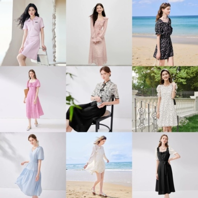 秋水伊人通勤风A字裙抽褶