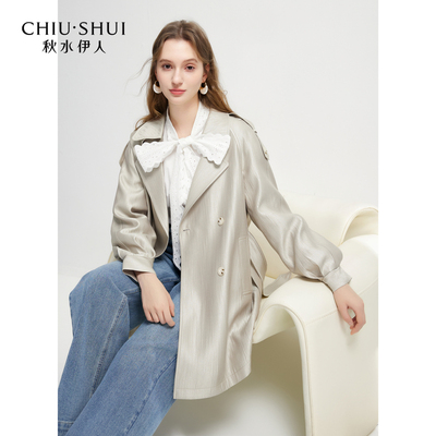 秋水伊人灯笼袖通勤风衣外套