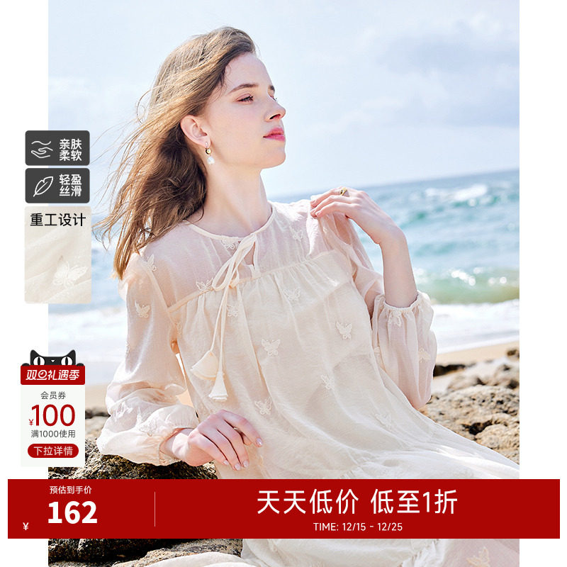 浪漫蝴蝶印花 A字娃娃版型 圆领系带设计