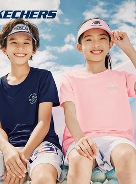 Skechers斯凯奇夏款男女童速干短袖T恤舒适百搭运动上衣P223K034