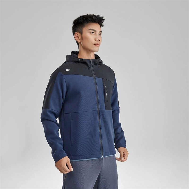 斯凯奇男士弹力运动针织连帽外套