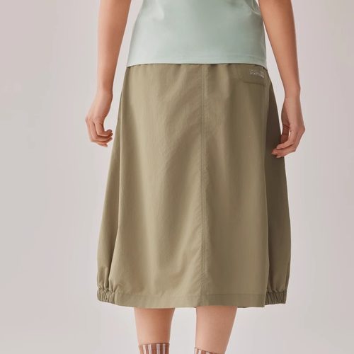 斯凯奇夏季女士梭织蓬蓬灯笼长裙