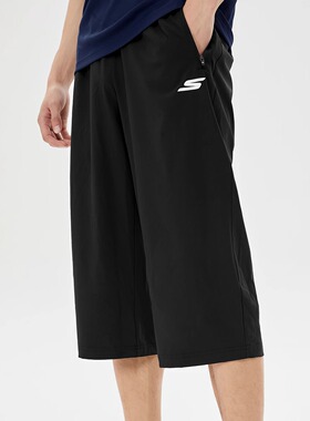 Skechers斯凯奇夏季速干梭织七分裤男士宽松黑色运动裤子P122M051