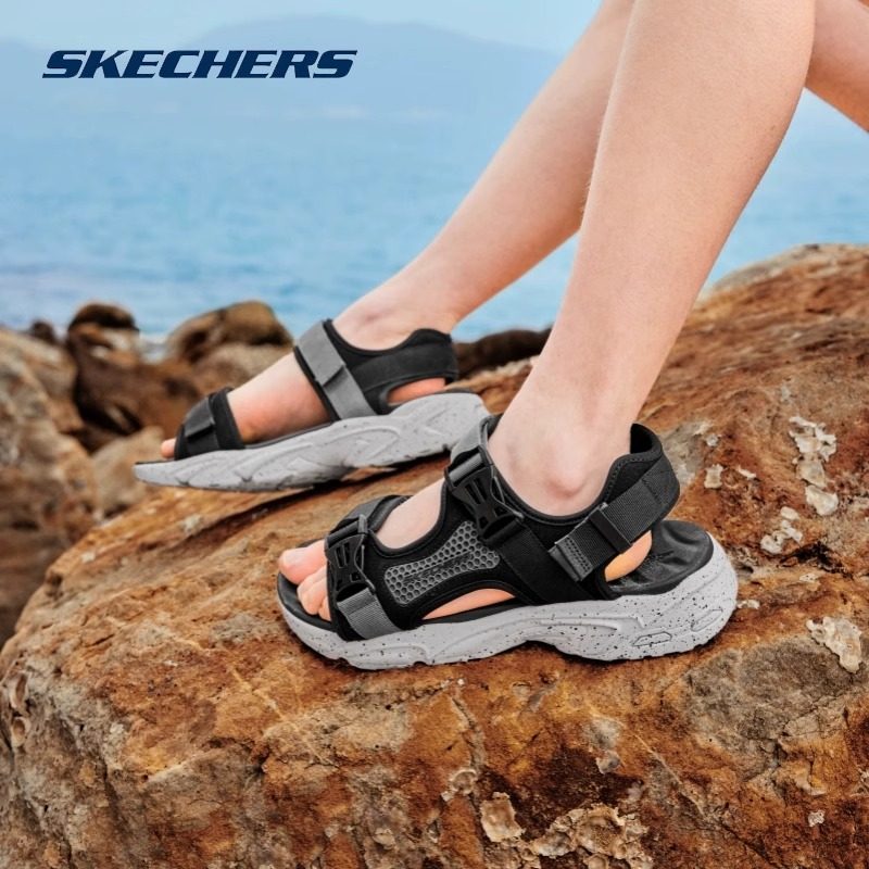 Skechers斯凯奇男子机甲凉鞋夏季新减震防滑复古户外休闲沙滩鞋子