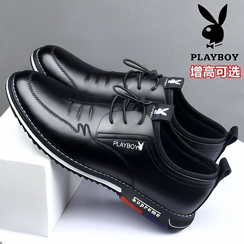 花花公子男鞋2025春夏新款真皮镂空透气休闲鞋子男士内增高皮鞋男
