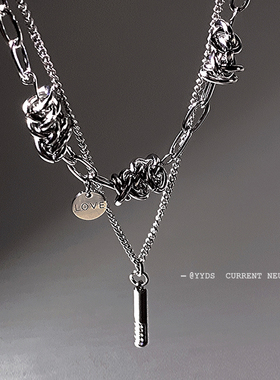 yyds 双层叠戴绳结项链女2025年新款设计感小众锁骨链ins嘻哈男潮