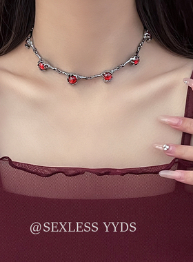 猩红熔岩！暗黑风红色肌理项链女款轻奢小众锁骨链个性设计感颈链
