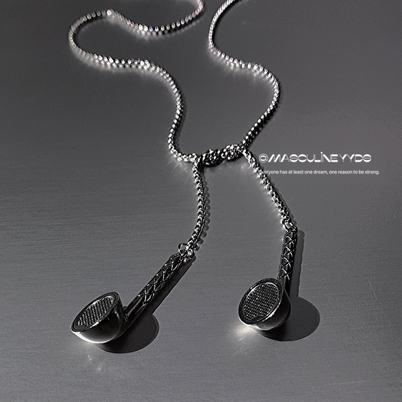 thumbnail for yyds design sense headphone pendant necklace women's 2025 new trendy men's personality niche adjustable clavicle chain