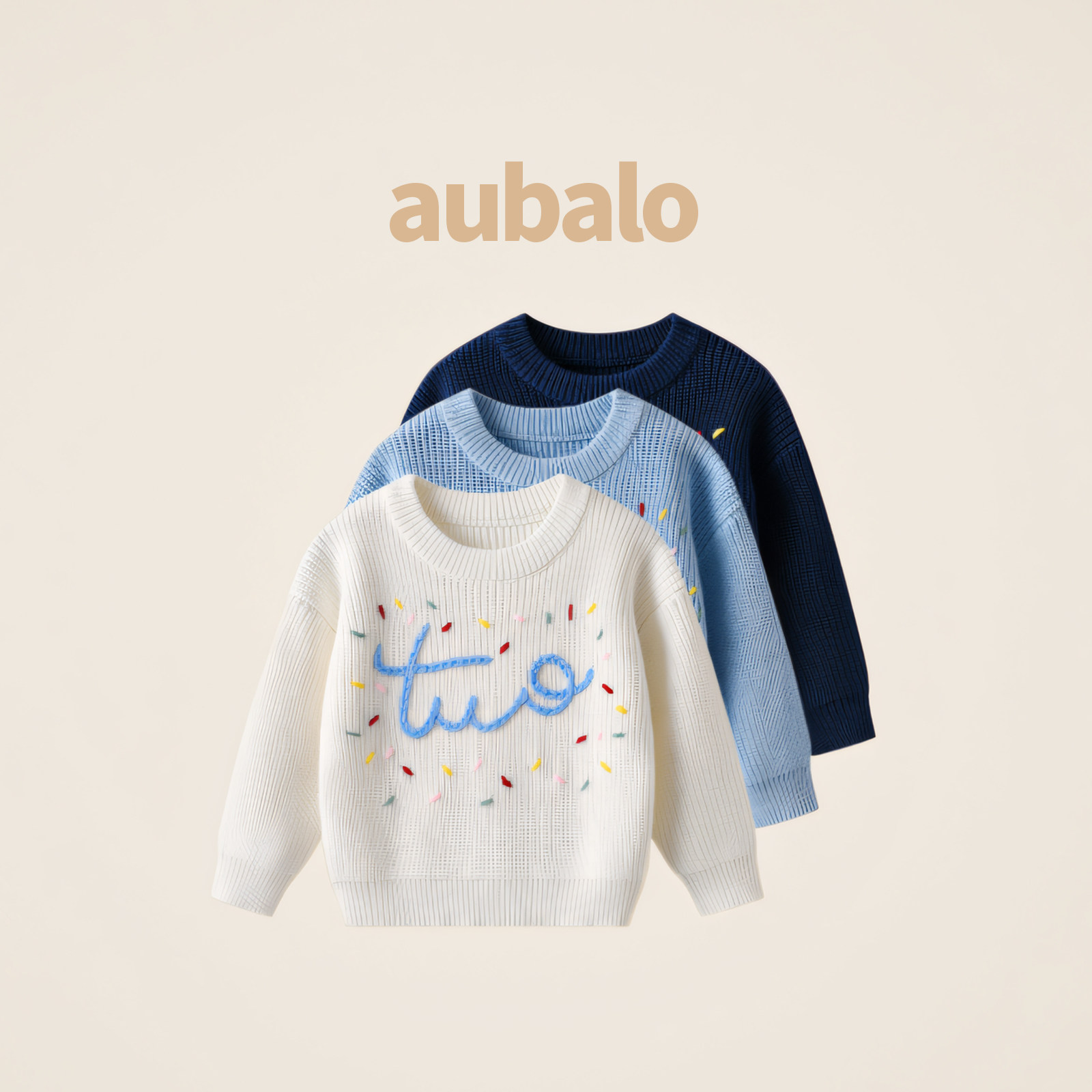 aubalo女童手工绣花字母彩点毛衣秋冬季新款2025年儿童粗线针织衫
