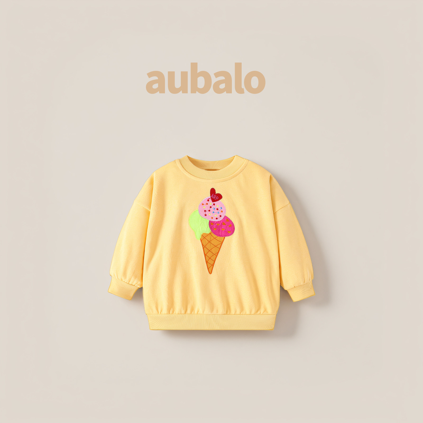 aubalo 女童冰淇淋卫衣秋季新款2025年儿童套头宽松休闲黄色上衣