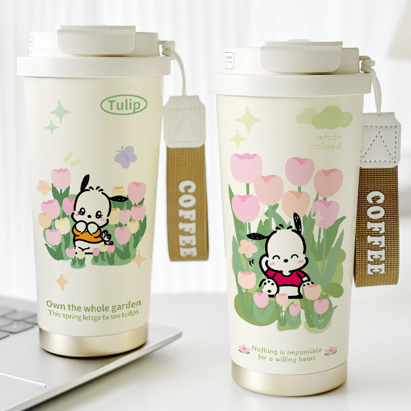 女生高颜值保温杯帕恰狗可爱水杯子郁金香创意个性咖啡杯高档精致