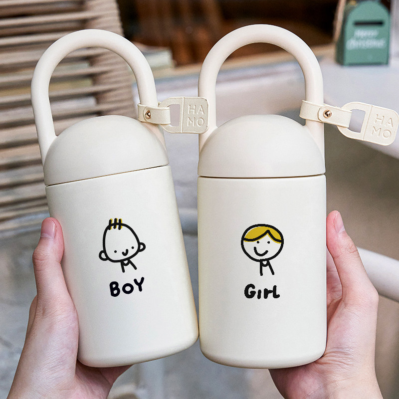 简约保温杯情侣头像手绘可爱水杯子卡通一对男女学生创意小巧便携