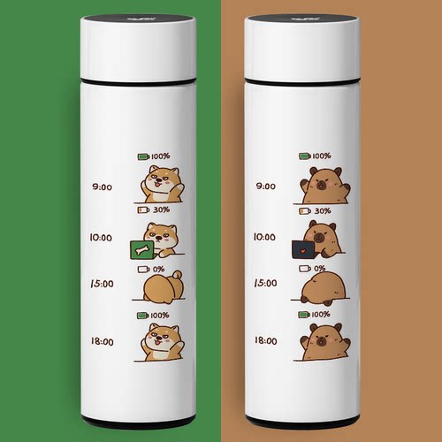 柯基小狗水豚智能保温杯个性搞怪水杯子趣味简约带过滤304不锈钢