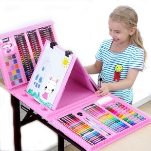 208画笔儿童绘画套装 水彩笔蜡笔儿童美术幼儿园 移动画室礼盒套装