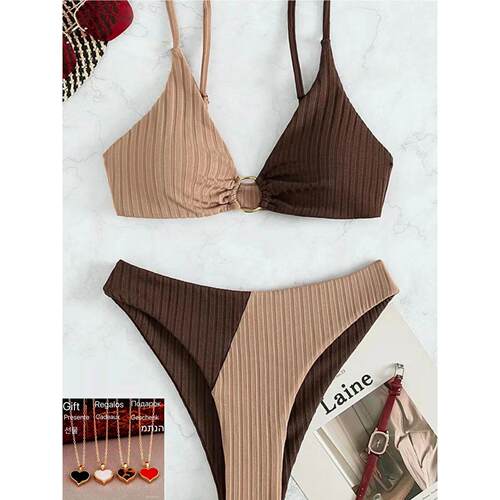 Solid color patchwork slim fit swimsuit纯色拼接修身泳衣女款
