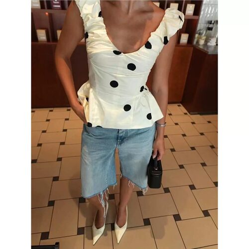 欧美时装气质通勤百搭波点背心2026修身时尚上衣女polka dot vest