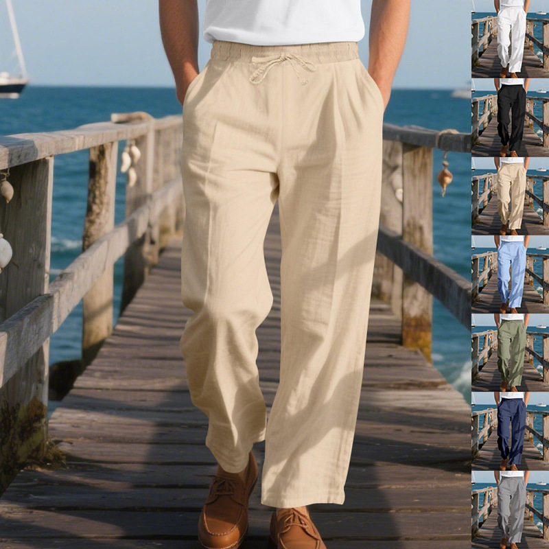 Casual Trousers Men Linen Pants 男士宽松休闲亚麻运动阔腿长裤