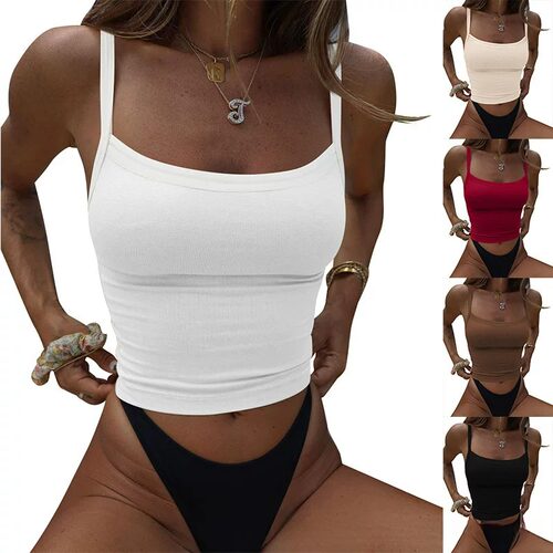 Casual tight fitting short camisole top休闲紧身短款吊带上衣