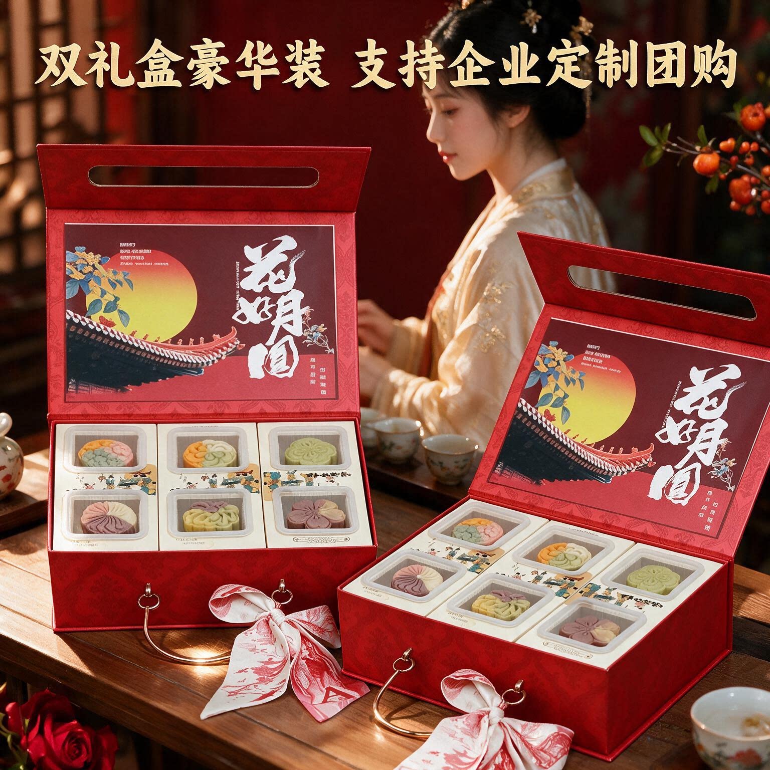 月饼礼盒装可定制新款蛋黄五仁豆创意礼盒/礼品套组