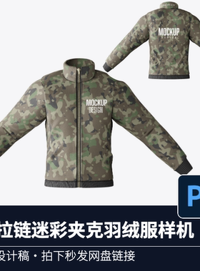 3D拉链迷彩夹克羽绒服样机夹克效果图样机psd源文件智能VI提案