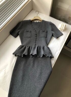 26早春新款女士荷叶边针织连衣裙