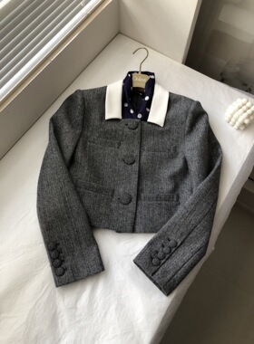 26早春新款小香风女士灰色羊毛套装