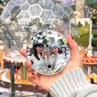 旅行凸面镜手持自拍镜情侣朋友闺蜜合影道具高颜值足迹拍照专用