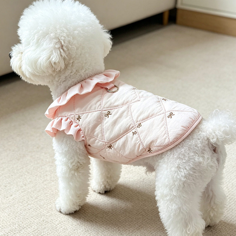 宠物小狗狗衣服棉背心秋冬加绒马甲棉衣蝴蝶结飞袖泰迪比熊猫咪