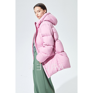 2025冬季新款高级95白鹅绒中长款连帽无胆宽松加厚羽绒服外套女