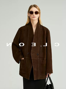 2025秋季新款设计感山羊皮正绒面复古时髦立领阔肩真皮皮衣外套女