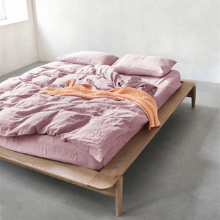 夏季 民宿被套亲肤床笠三件套定制 简约风纯色亚麻床品四件套床单款