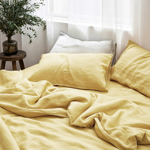 纯色简约日系民宿风100%亚麻四件套夏季 被套床单床笠4三件套裸睡