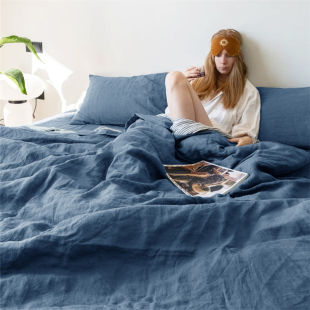 轻奢纯色亚麻四件套亲肤双人床床单枕套被套200X230民宿床上用品