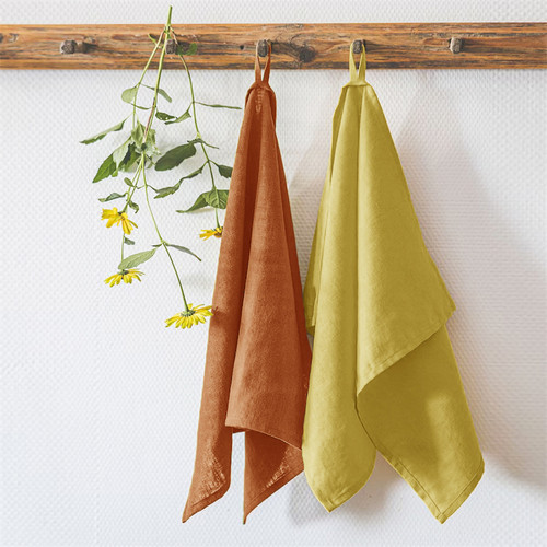 100%亚麻布艺纯色家用厨房擦手巾35X55CM可挂餐巾抹布速干刷碗布